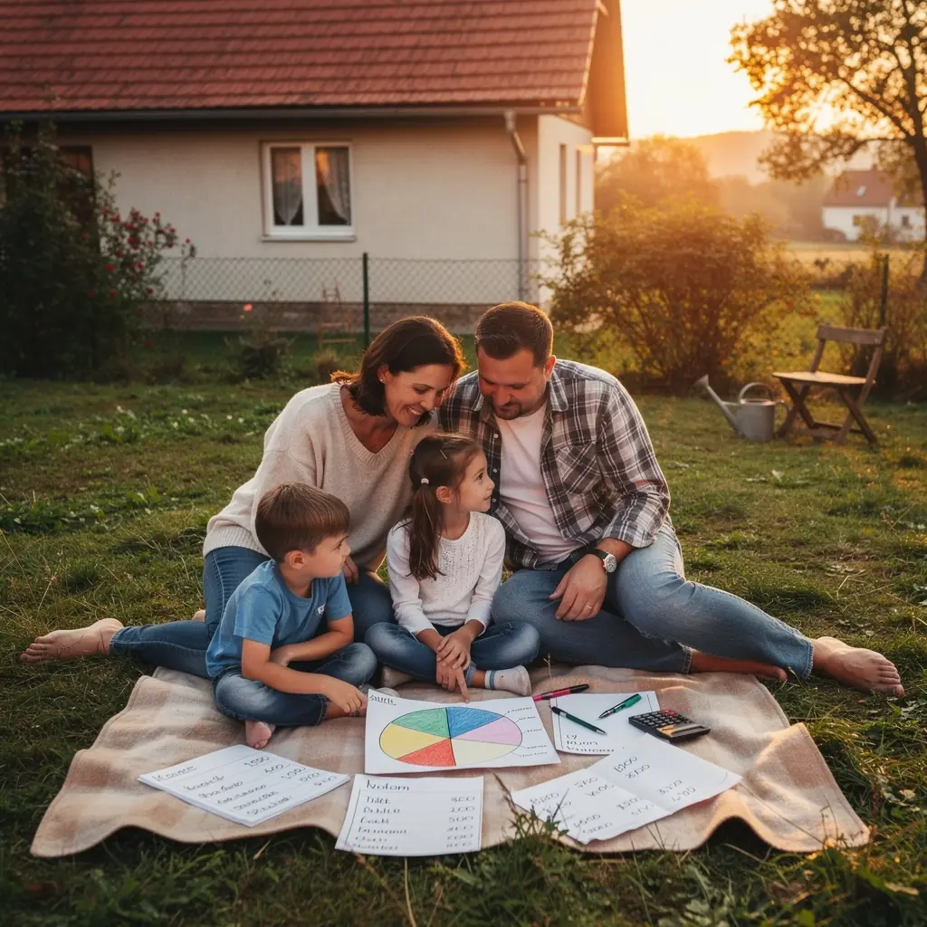 Graf znázorňující měsíční rozpočet s příjmy a výdaji.