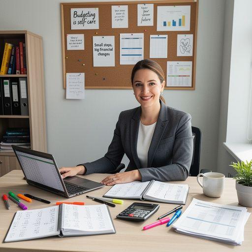 Ilustrace několika knih o osobních financích a rozpočtování.